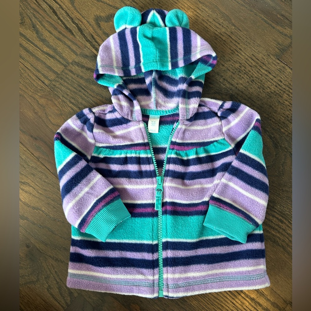Old Navy Teal, Purple & Navy Striped Hooded Jacket for Kids